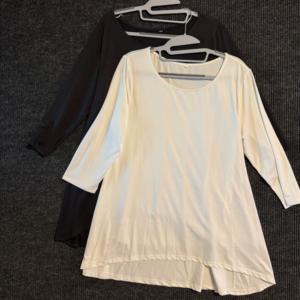 Black and White Basic Tunic 3/4 Sleeve Tops Womens L Bundle